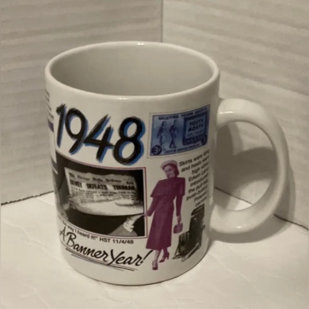 Birthday Mug of the Year 1948 coffee cup vtg 1994 Peacock Papers